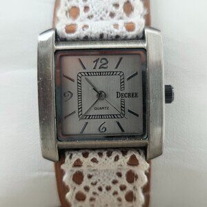 Decree Women Watch Faux Leather Vegan White Lace Band Quartz Analog Wristwatch